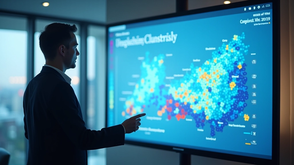 Financial analyst presenting density-based clustering results with outlier detection highlights
